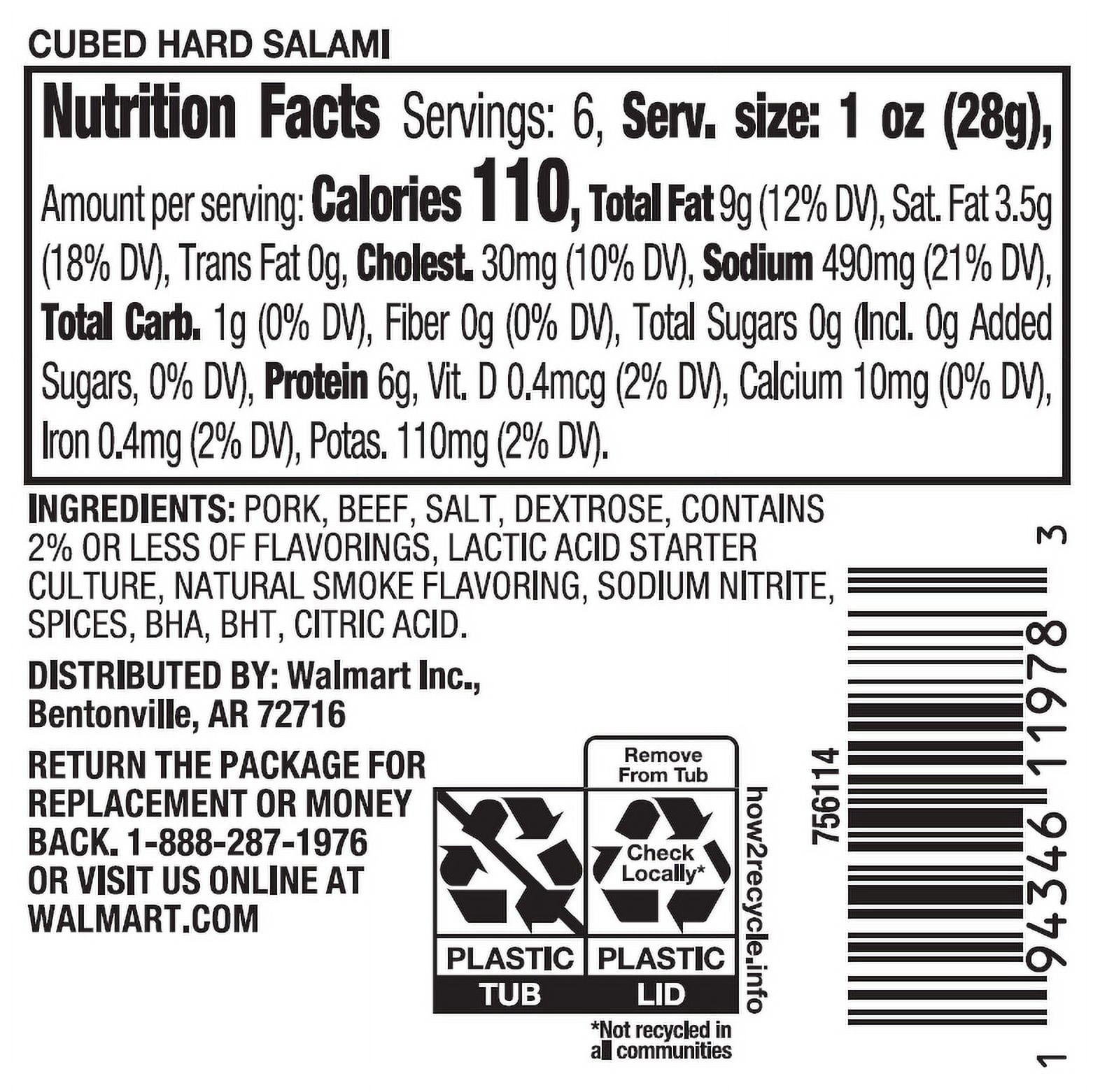 Prima Della Cubed Hard Salami, Serving Size 1oz, 6g Protein per Serving, 6oz Plastic Cup (Cubed, Refrigerated)