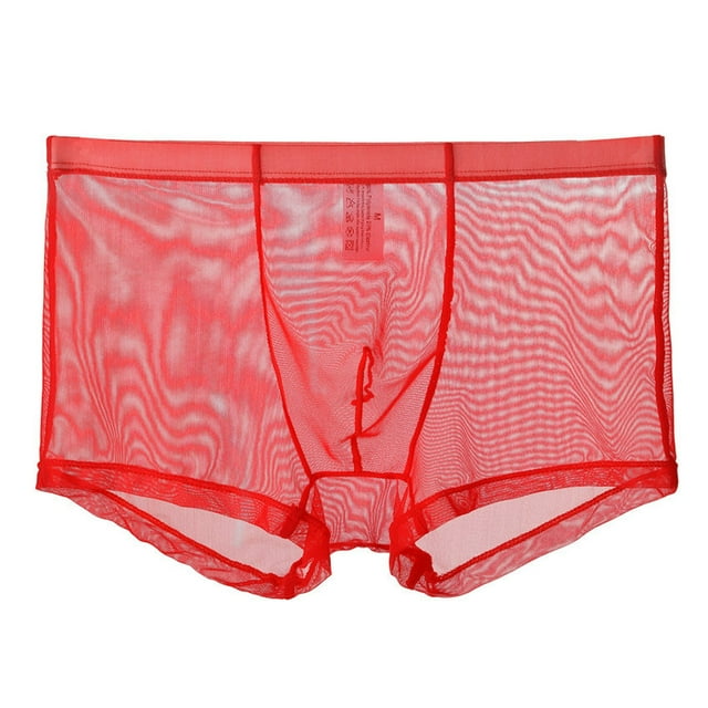 GDREDA Culottes Transparentes pour Hommes Culottes Triangle en Soie Glacée Transparentes Fines Taille Basse en Maille Été Aguichant Respirantes sous-Vêtements Tendance Rouge,TTTG