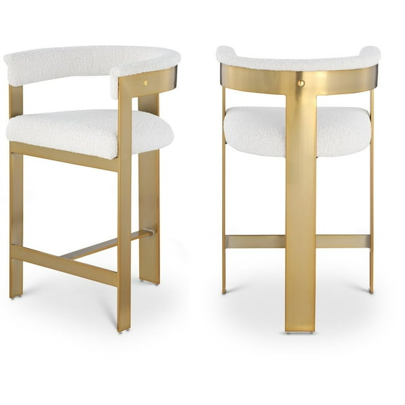 Meridian Furniture Romeo Cream Boucle Fabric Counter Stool (Set of 2)