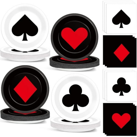 80Pcs Casino Decorations - Paper Plates, Napkins, Disposable Dessert Plates - Poker Party Tableware Set for Game Night, Casino Theme Birthday Party Supplies