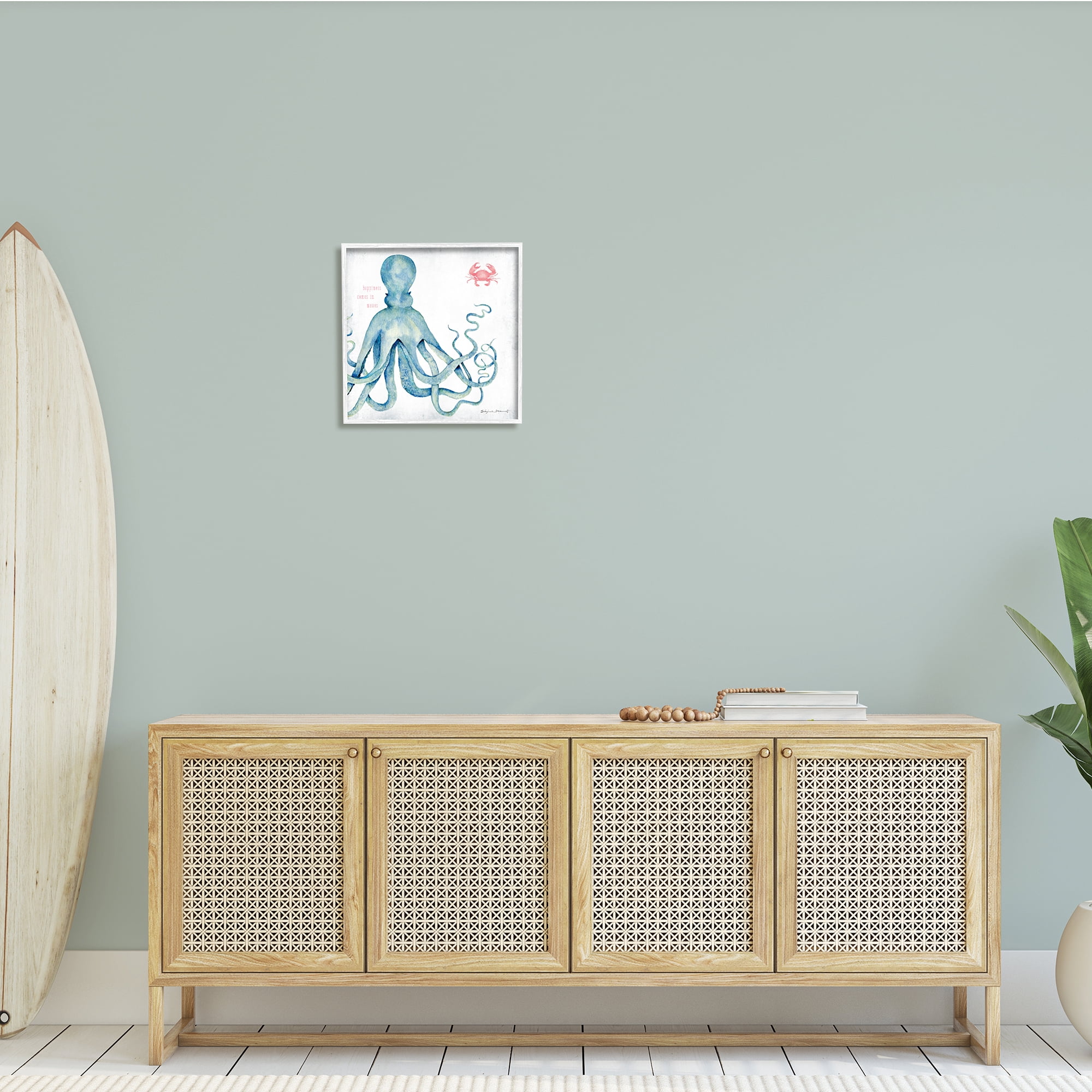 Stupell Industries Happiness Comes in Waves Blue Octopus Red Crab, 17 x 17, Design by Stephanie Workman Marrott