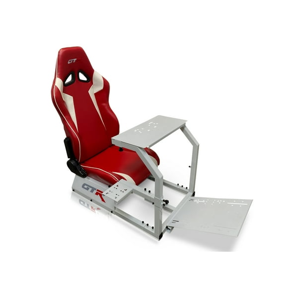 GTR Simulator GTA Model Racing Simulator Cockpit Silver Frame with Red/White Seat