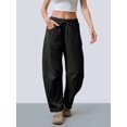 thumbnail image 5 of Women'S Leg Sweatpant Drawstring Elastic Waisted Wide Leg Pants Casual Palazzo Trousers with Pockets Black L, 5 of 9