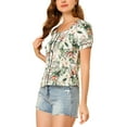 thumbnail image 4 of Blusas florales de mujer con mangas cortas abullonadas INSPIRE CHIC, cuello cuadrado, ribete y botones en la parte delantera, blanca, XS, 4 of 6