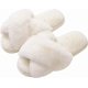 thumbnail image 1 of Pantuflas peludas para mujer con banda cruzada y espuma viscoelástica, zapatillas de casa con punta abierta, 1 of 5