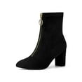 thumbnail image 1 of Unique Bargains Women's Faux Suede Square Toe Front Zip Block Heel Ankle Boots, 1 of 8