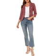 thumbnail image 3 of INSPIRE CHIC Women's Striped Blazer  3/4 Sleeves Casual Open Front Notched Lapel Blazer XS Red, 3 of 9