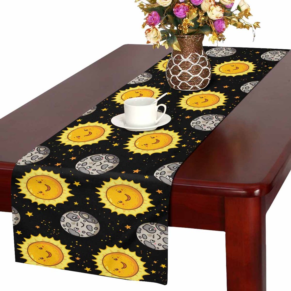 MKHERT Starry Night Table Runner, Moon and Sun Table Cloth Runner for