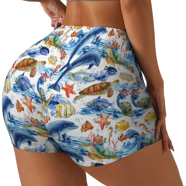 Fotbe Marine Animals Shorts Sin Costuras – Shorts Deportivos de Cintura Alta para Mujer, Elásticos para Gimnasio, Yoga, Running o Ciclismo-Medium