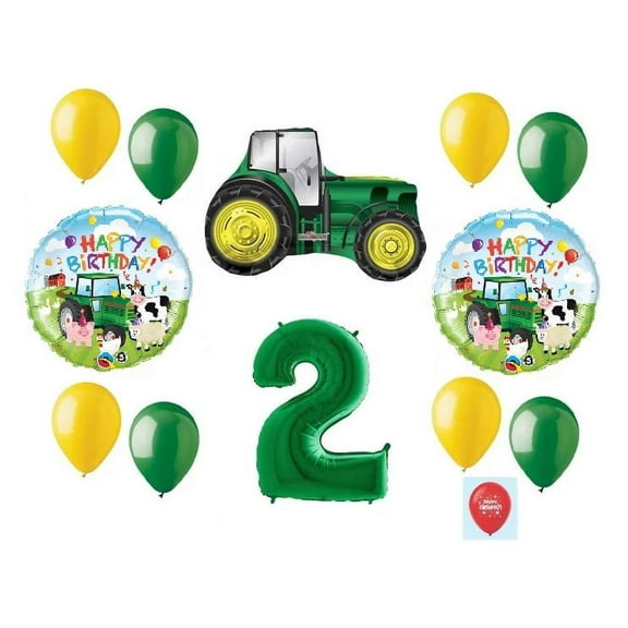 DalvayDelights 13 Piece New Balloon Set Green 2nd #2 Birthday Tractor Second Party Favors Gift Decoration
