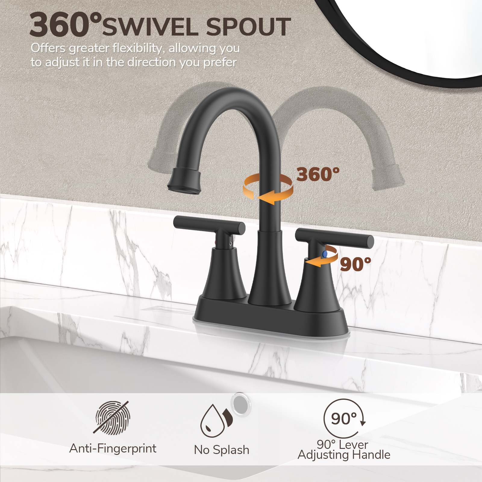 Kingtack 4-Inch Matte Black Bathroom Sink Faucet photo 8
