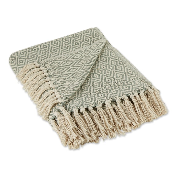 Artichoke Green Double Diamond Cotton Throw 50x60