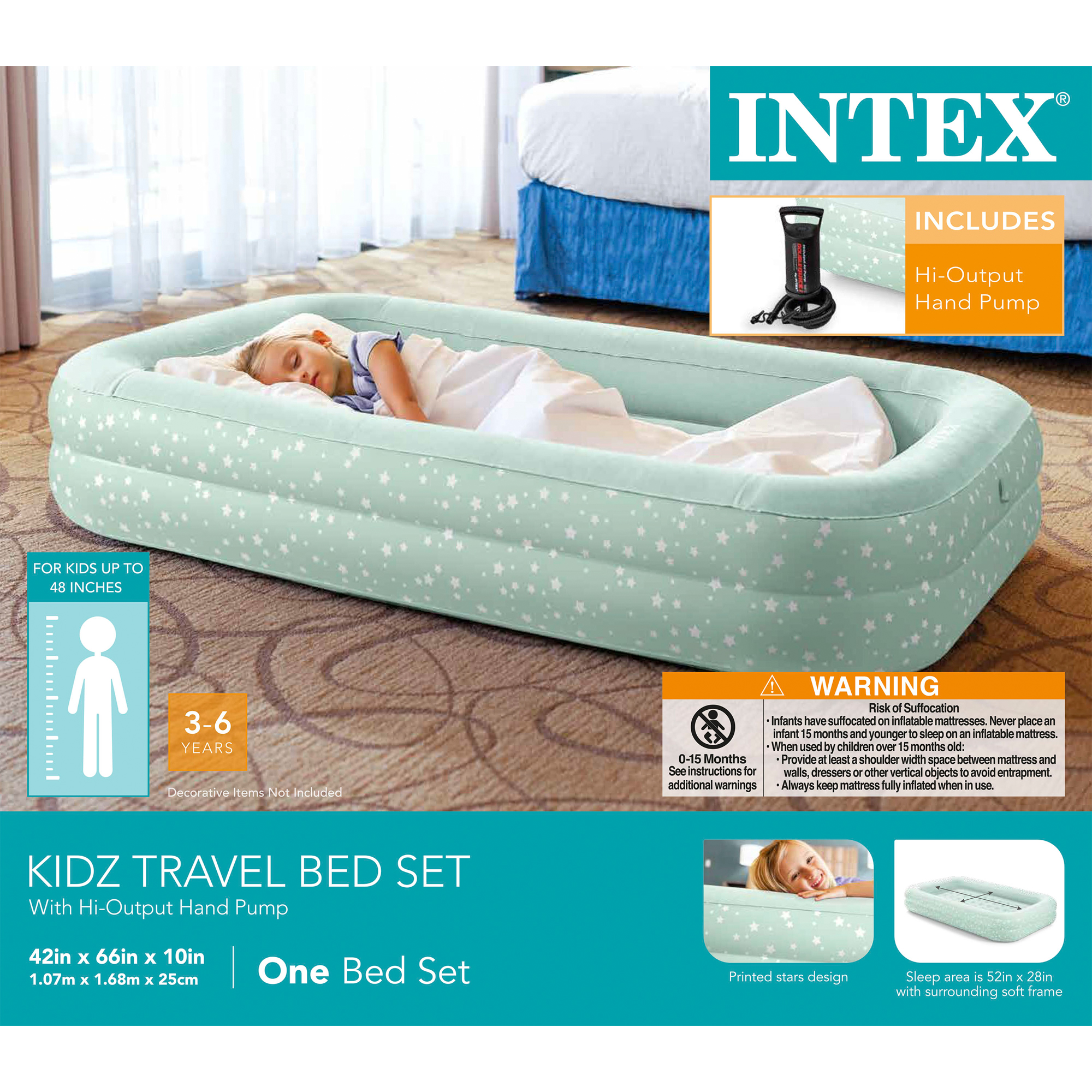 Intex Kidz 10" Starry Night Travel Air Mattress with Hand Pump - image 5 of 7