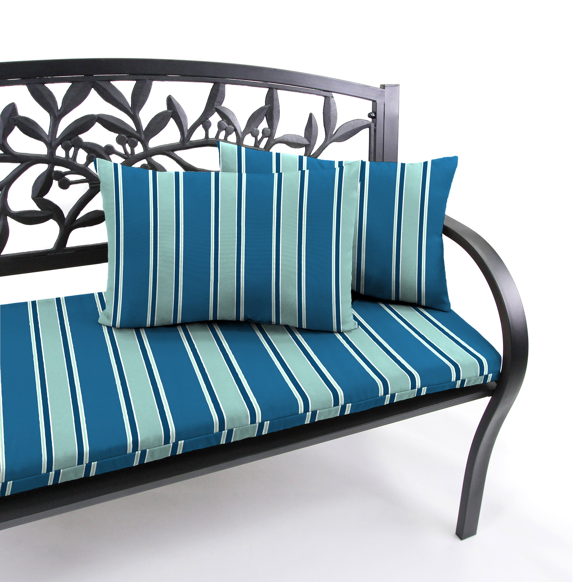 Jordan Manufacturing 12" x 18" Sanders Puff Blue and Gray Green Stripe Rectangular Outdoor Lumbar Throw Pillow (2 Pack)