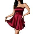 thumbnail image 3 of Women'S Summer Party Tube Top Dress Cocktail Dress Tube Ruffle Ruffle Mini Dress Red XL, 3 of 8