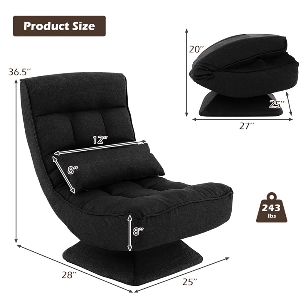 Finihen Swivel Floor Chair, 5-Level Adjustable 360Â° Swivel Floor Chair with Massage Pillow, Recliner Chair for Relaxing Reading Gaming TV Watching, Black