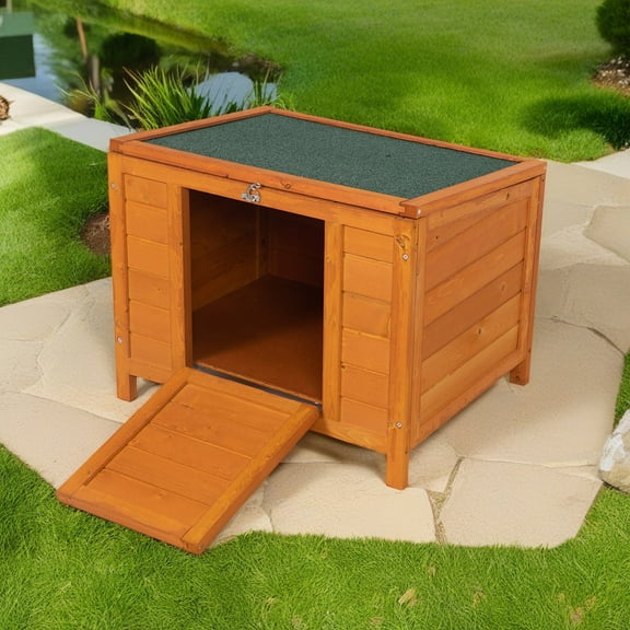 Pefilos 24" Wooden Indoor Rabbit Hutch and Kitty Shelter Condo Outdoor with Ladder Cat House, Orange