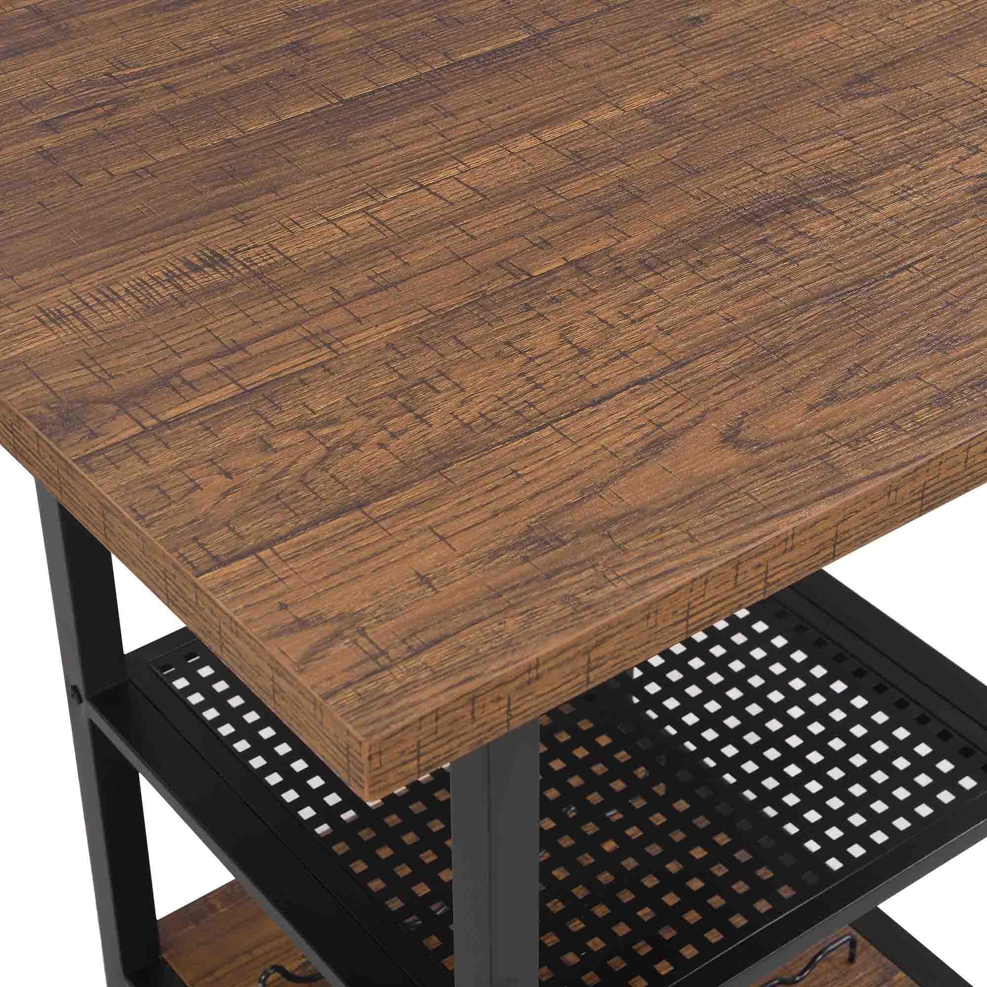 Kadyn Bar Table and Chairs Set for 4, 5-Piece Bar Height Dining Set with Shelves and Glass Holders, Brown