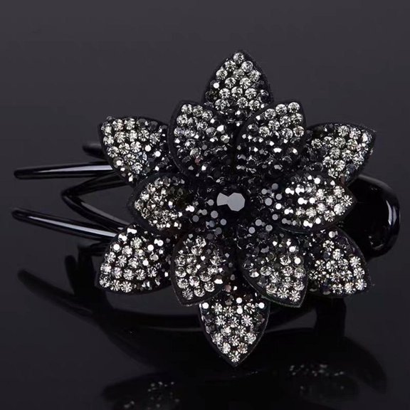 Elegant Rhinestone Floral Hair Clip with Pearl Durable Double Prong Design for Women Secure Gentle Hold Hair Accessory