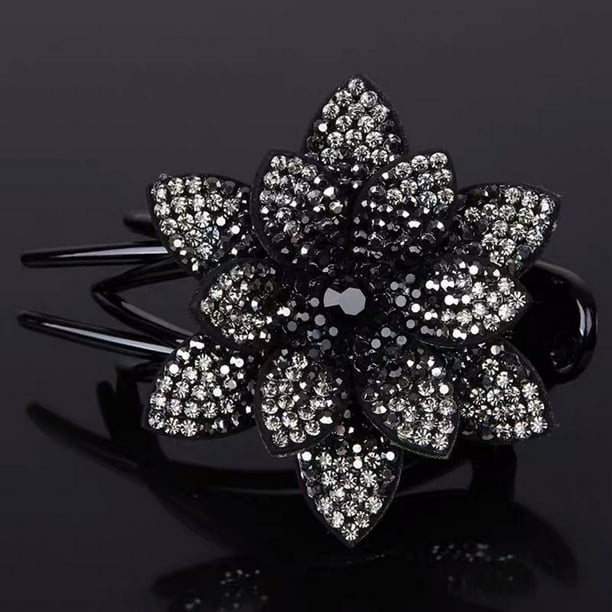 Pinzas para el cabello para mujer, pinzas para peinar, pinzas para el cabello para niñas, pinza para el cabello con doble flor y diamantes de imitación, diseño de perlas flexibles, pinza para el cabel