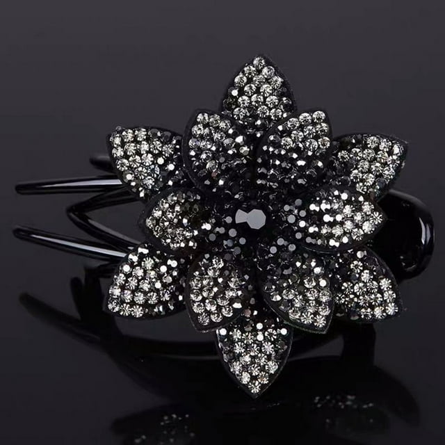 EGNMCR Hair Clips Rhinestone Double Flower Hair Clip,Flexible Pearls Design Women Hair Dovetail Clip Hair Clip