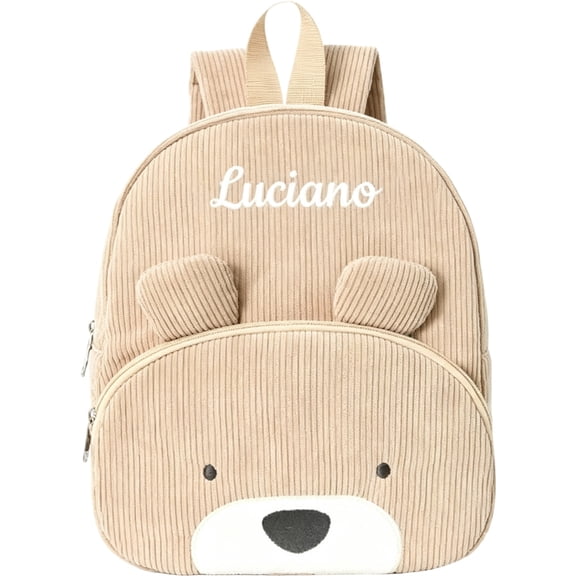 Backpacks for Girls Embroidered Bear Corduroy Backpack Cute Daypack for Kids Travel School Khaki One Size
