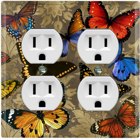 Metal Light Switch Plate Outlet Cover (Tan Damask Butterfly Party BUT002)
