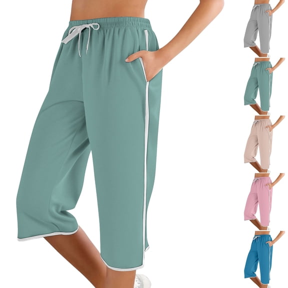 Delayuji Womens Capri Pant Loose Fit Casual High Waisted Lightweight Baggy Yoga Pants With Pockets Summer