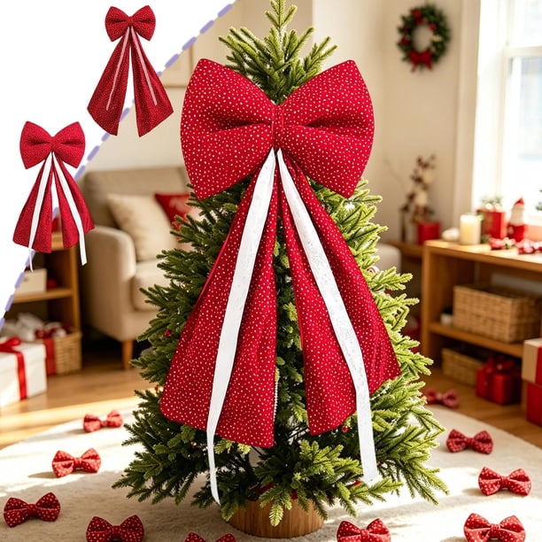 MTBLYS Lazo grande de terciopelo con lunares para adornos de árboles de Navidad, coronas, envoltorios y decoraciones para fiestas. Lazo de tela de 145 cm (57,09 pulgadas).