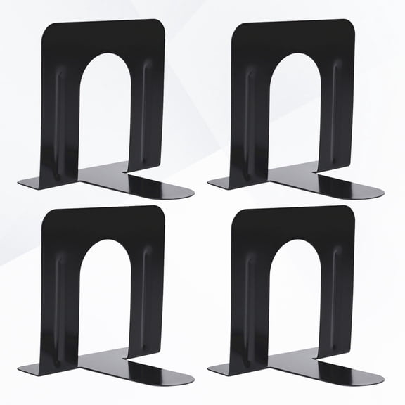WHAMVOX 2 Pairs Metal Bookends Simple Book Ends Desktop Magazines Stand Organizer for Office School (Black)