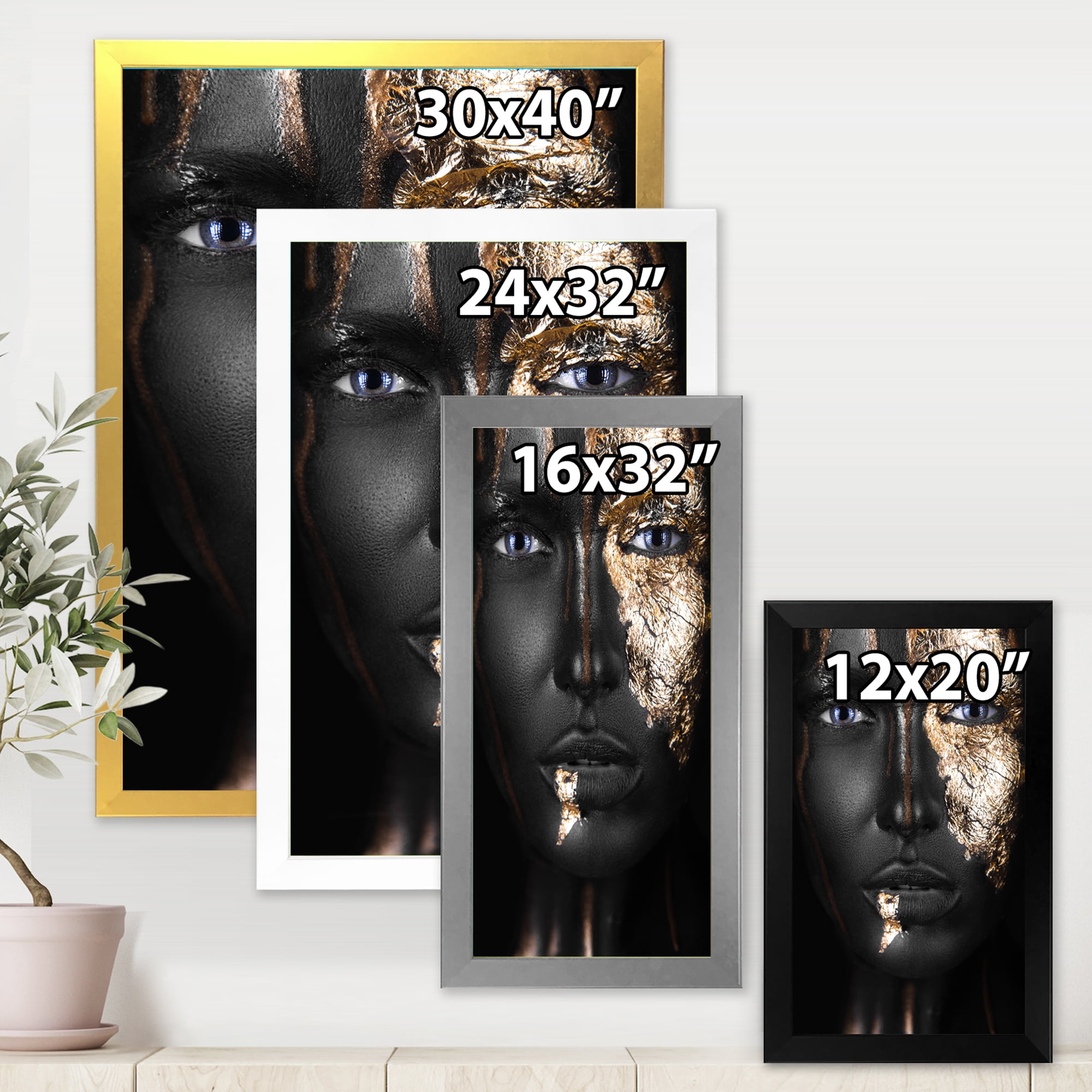 Designart 'Portrait of A African American Girl with Gold Makeup' Modern Framed Art Print