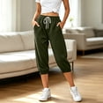 thumbnail image 6 of VBVC Women's Drawstring Waffle Capri Joggers, Summer Stretchy Cropped Pants For Women , Ladies' Running Gym Trousers with Pockets,Army Green,S-2XL, 6 of 9