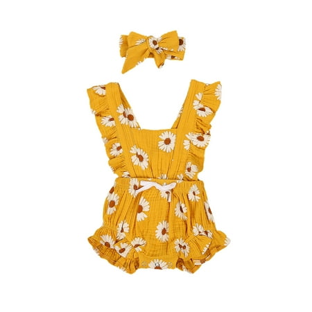 

Xingqing Newborn Baby Girls Ruffle Romper Jumpsuit Bodysuit Headband Summer Clothes