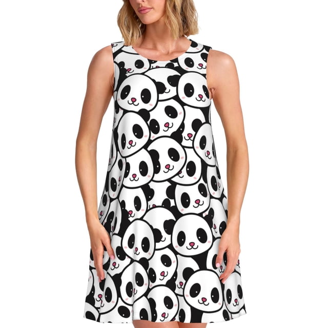 Balery Cute Panda Vestidos de verano para mujer con estampado: vestido holgado sin mangas, vestido playero informal y cómodo para días calurosos.