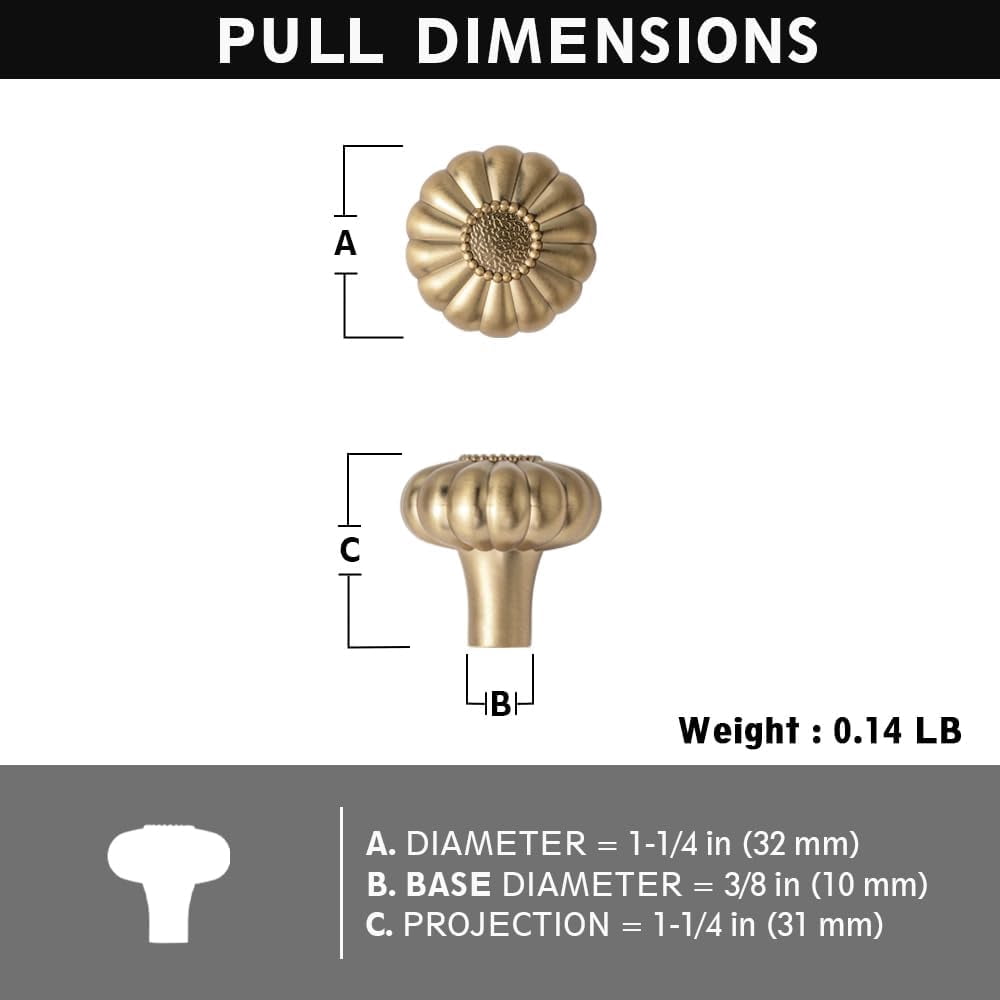 Goo-Ki 12 Pack Elegant Bloom Champagne Bronze Cabinet Knobs, Drawer Pulls for Kitchen, Dresser Cabinet Hardware, 1-1/4 Inches Diameter Handles