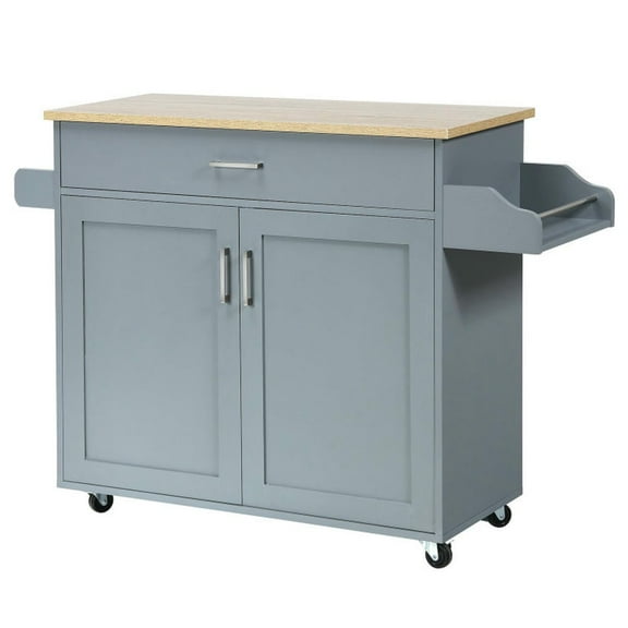 Kepooman Kitchen Island Cart, Serving Utility Carts,Rolling Kitchen Island Cart with Towel and Spice Rack-Gray