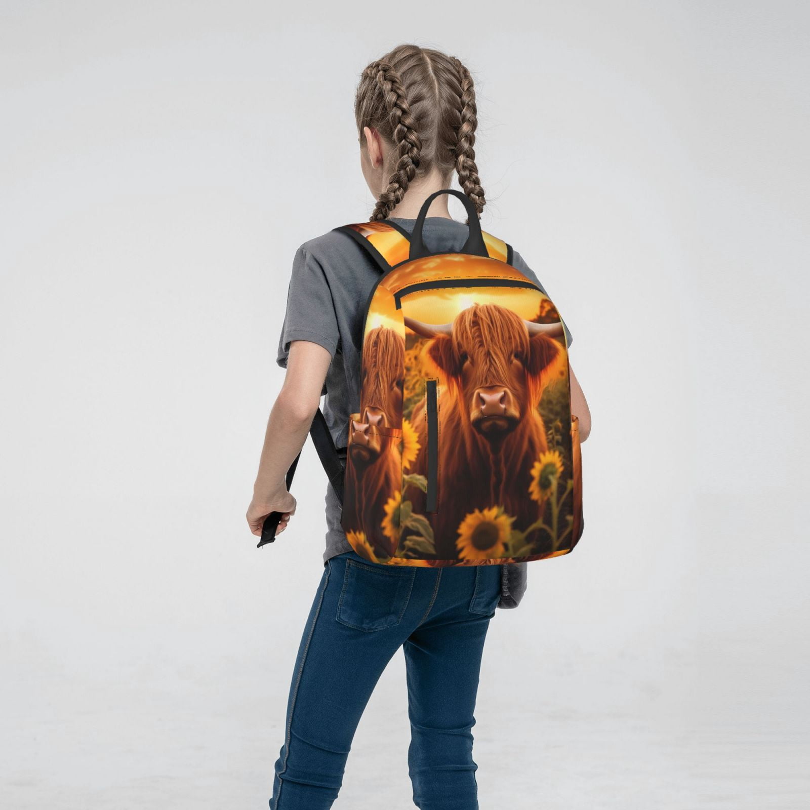 Xecao Vintage Sunflower Cow B print Backpack For women men Aesthetic Lightweight Travel Daypack Simple Cute Backpack For Bookbag