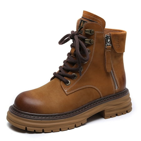 

Women‘s Retro Style Chunky Heeled Double Zipper Boots Round Toe Platform Combat Boots Women‘s Footwear