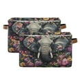 thumbnail image 2 of WOBOGO Majestic Elephant Square Storage Basket with Waterproof Canvas and PE Lining Durable PU Leather Handles 14.2×10.2×8.3in, 2 of 9