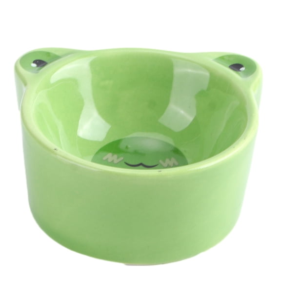 Suodoka Cute Cartoon Animal Shape Ceramic Food Water Feeding Bowl Anti-overturn Pet Feeder Dish for Small Animals Hamster Guinea Pig Pet Supplies Green Frog Design, 5 inches / 12.7 cm Wide
