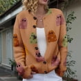 thumbnail image 2 of longantii Halloween Sweaters for Women Button Knit Cardigan Long Sleeve Ghost Graphic Cute Spooky Fall Winter Trendy Tops Lightweight Breathable Cardigan for Funny Party Green L, 2 of 7