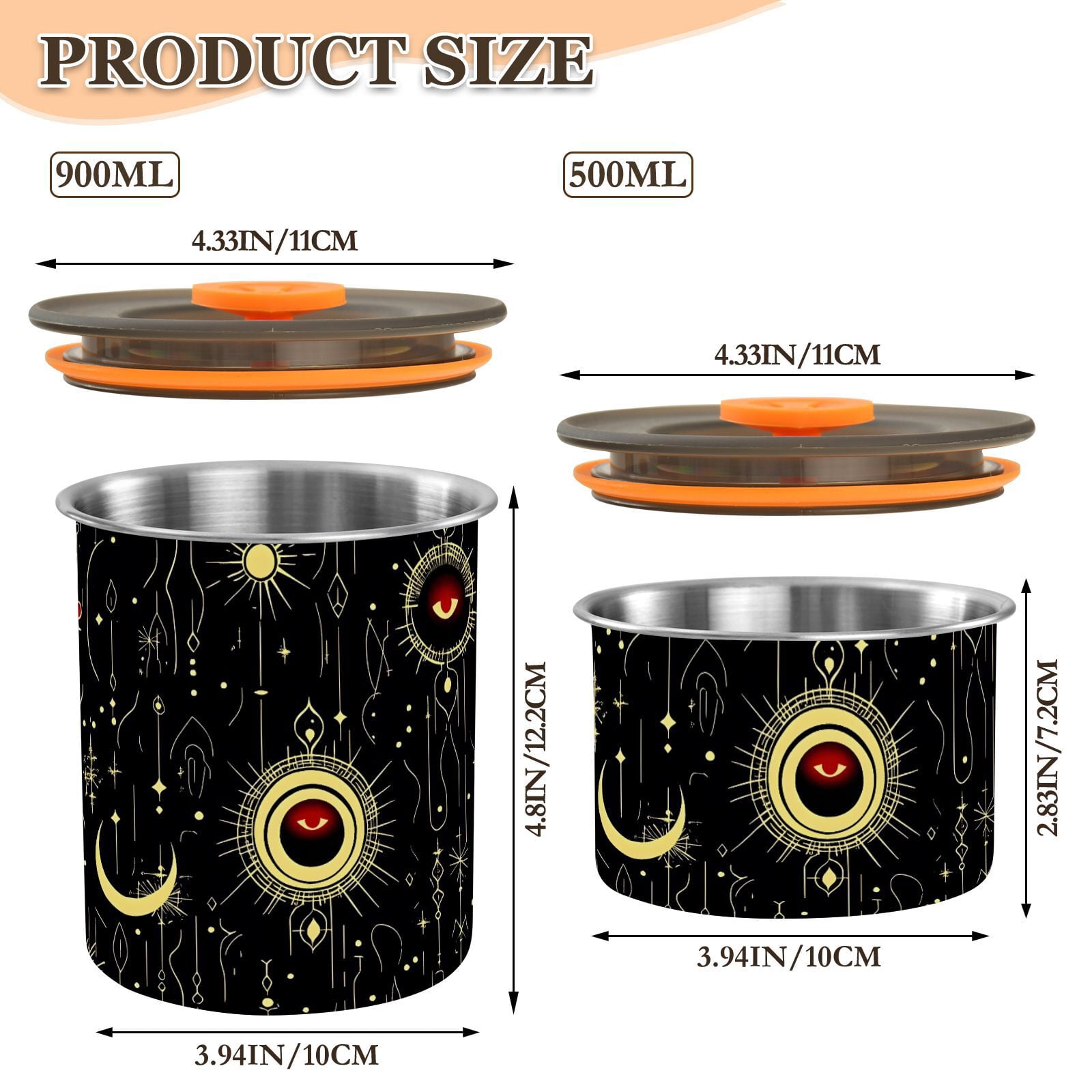 Astrology Eye Sun Moon Alchemy Airtight Coffee Bean Canister 30oz Food Storage Containers with Lids For Gournd, Tea, Sugar, Flour, Rice, Cereal, Candy Cookie Jar