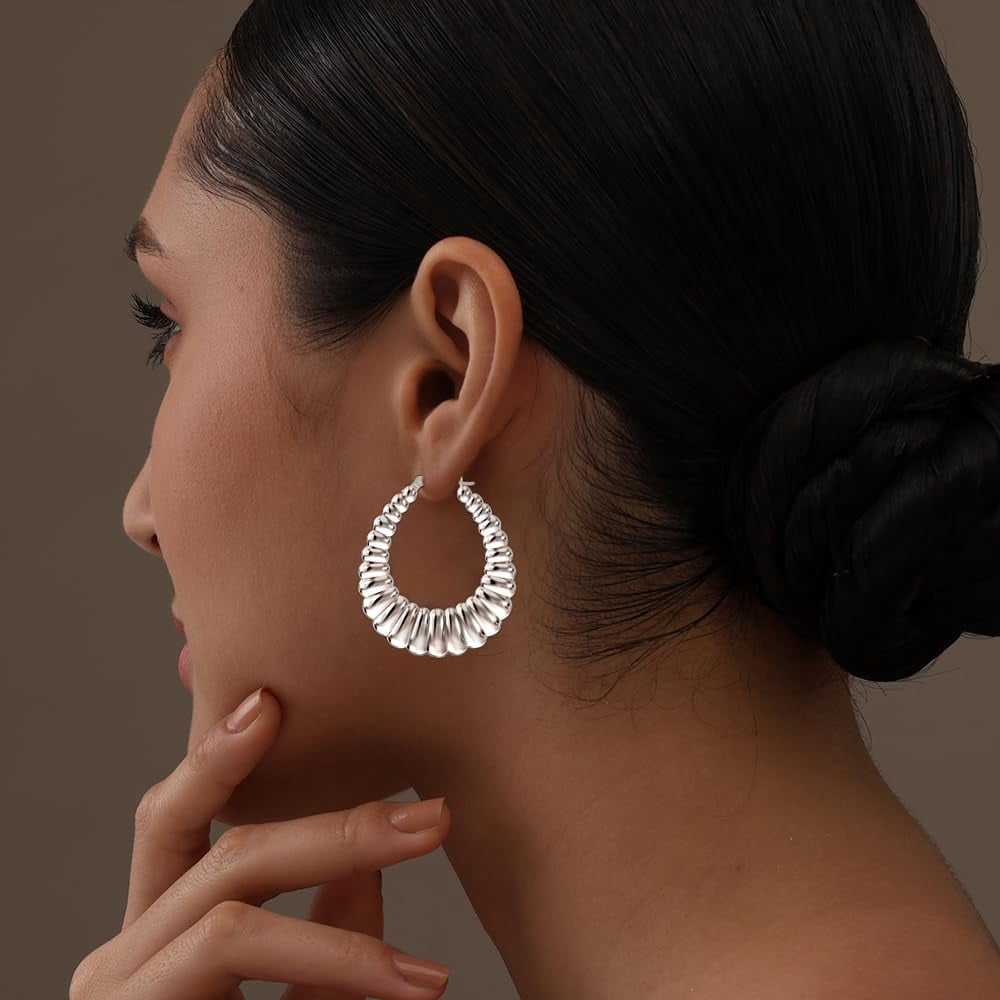 LeCalla 925 Sterling Silver Anti-Tarnish Shrimp Hoop Earrings, 48MM (Women's Jewelry Gift)