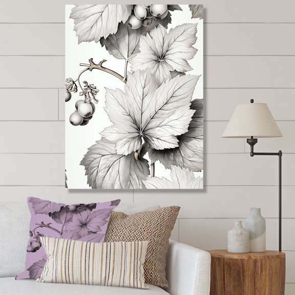 Designart "Grey Leaves of Basswood Tree" Landscapes Canvas Wall Art - Country Grey Tree Hallway Wall Art Decor