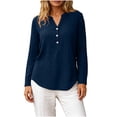 thumbnail image 2 of Neewe Women's Casual Plain Long Sleeve T Shirt Round Neck Button Decoration Basic Loose Tunic Tops, 2 of 8