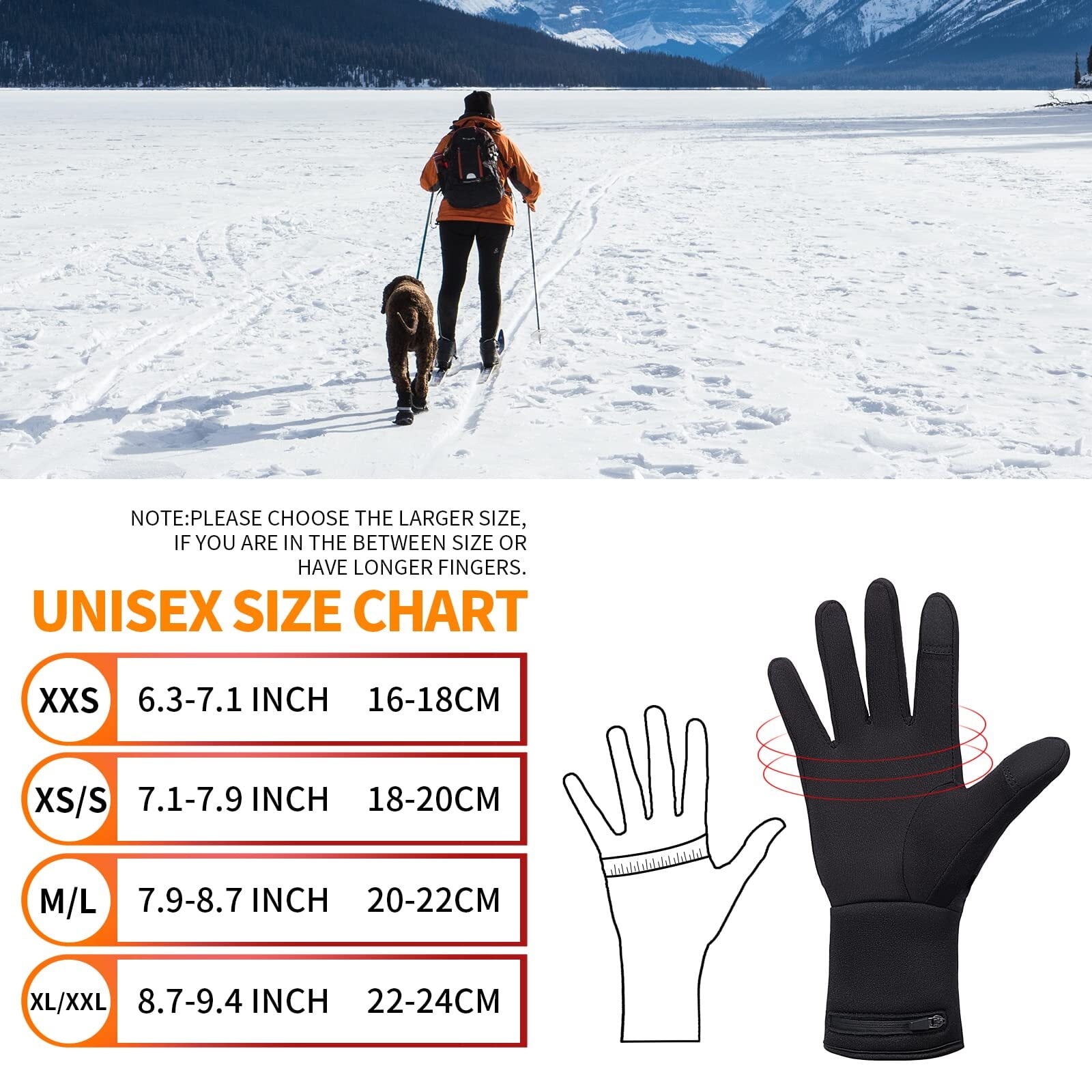 WARMSTOORE Heated Glove Liners for Men Women,  Ski Snowboarding Hiking Cycling Hand Warmers Black XL