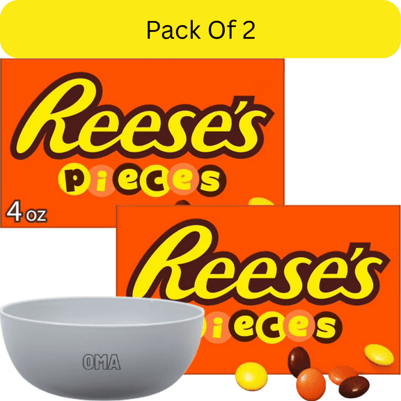 Reese's Pieces Peanut Butter in a Crunchy Shell Candy Box – 4 oz-2pk, With White Bowl By OMA