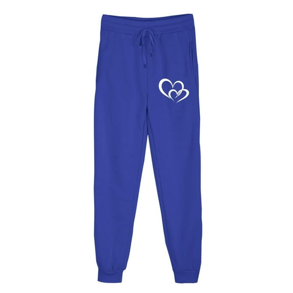 successthop Wide Leg Sweatpants Women Fleece Pants with Pockets Heart ELastic Waist Sportpants Drawstring Trousers Blue