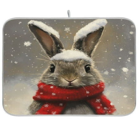 

Kitchen Drying Mat 18x24In Drying Dish Mat Dish Drying Mats Kitchen Countertop Multi-Function Drain Drying Mat Kitchen Table Little Gray Christmas Rabbit