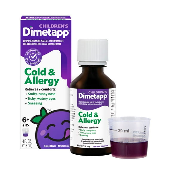 Children’s Dimetapp Cold & Allergy Medicine, Antihistamine, Nasal Decongestant, Grape Flavor, 4 Liquid oz